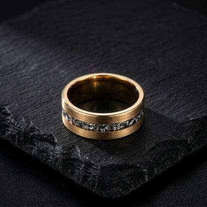 Bague Aurore, or rose 18 carats brossé et météorite Gibeon
