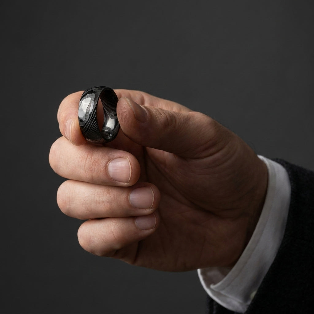 Bague Damas, acier de Damas forgé 200 couches