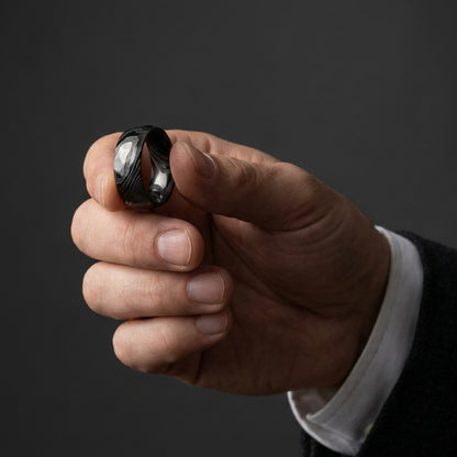 Bague Damas, acier de Damas forgé 200 couches