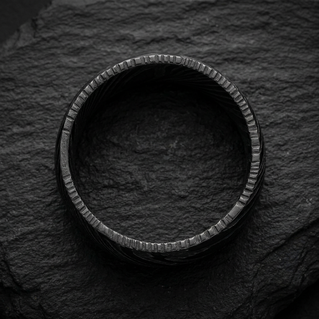Bague Damas, acier de Damas forgé 200 couches