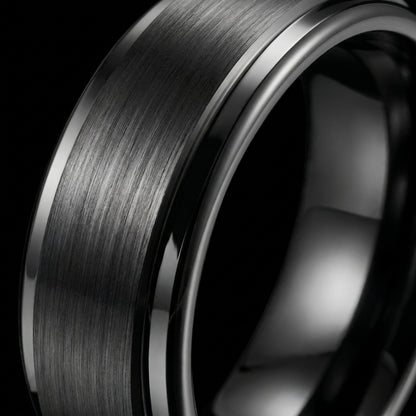 Bague Obsidian, tungstène brossé étagé
