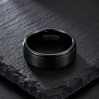 Bague Obsidian, tungstène brossé étagé